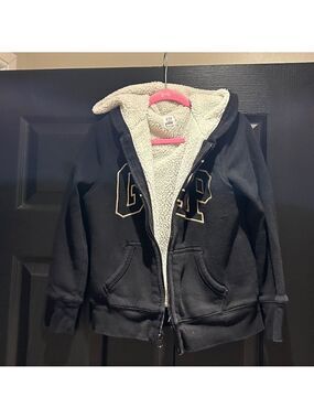 GAP Black Hoodie with Cream Sherpa Lining - girl’s